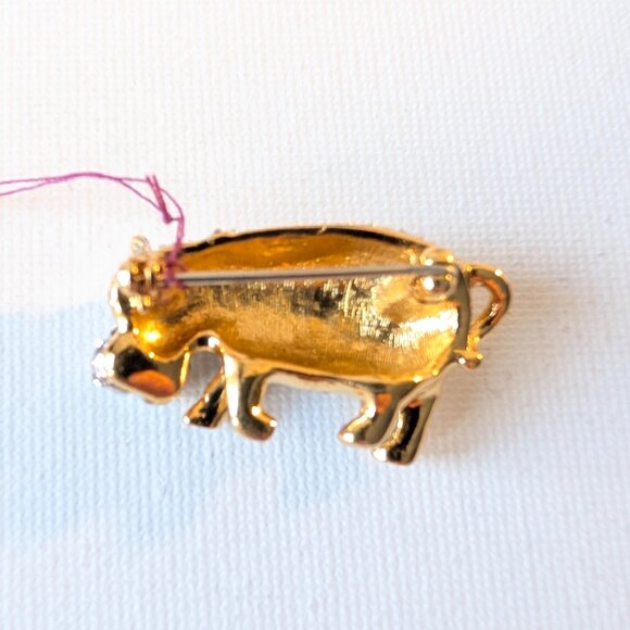 Coro Hippo Mini Brooch – Gold-Tone & Rhinestones - Picture 3 of 16